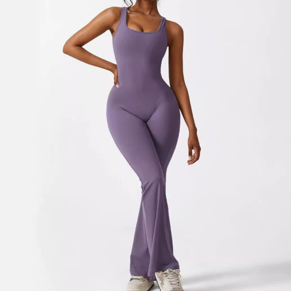 Women Sleeveless Flare Jumpsuits Fitness Yoga Long Pants - Image 7