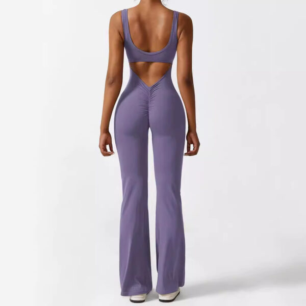 Women Sleeveless Flare Jumpsuits Fitness Yoga Long Pants - Image 3