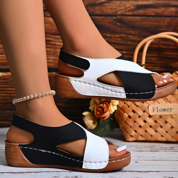 Colorblock-crossed  Wedges Sandals Summer Fashion Fish Mouth Platform Roman Shoes For Women - Image 8
