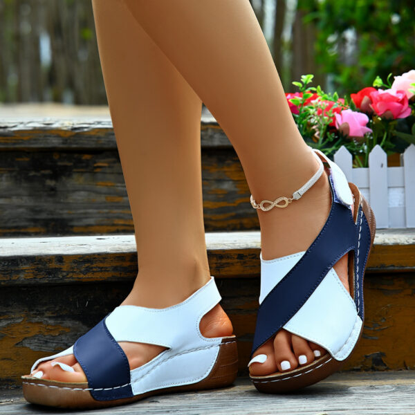Colorblock-crossed  Wedges Sandals Summer Fashion Fish Mouth Platform Roman Shoes For Women - Image 3